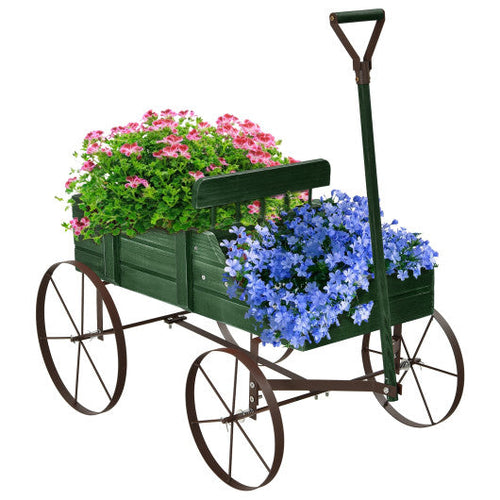 Load image into Gallery viewer, Wooden Wagon Plant Bed With Wheel for Garden Yard-Green
