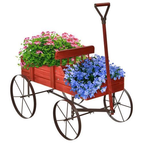 Load image into Gallery viewer, Wooden Wagon Plant Bed With Wheel for Garden Yard-Red

