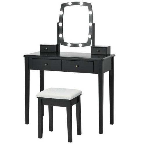 Load image into Gallery viewer, Vanity Table Set with Lighted Mirror for Bedroom and Dressing Room-Black
