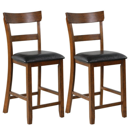 Load image into Gallery viewer, 2 Pieces Counter Height Chair Set with Leather Seat and Rubber Wood Legs
