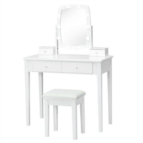 Load image into Gallery viewer, Vanity Table Set with Lighted Mirror for Bedroom and Dressing Room-White
