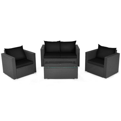 Load image into Gallery viewer, 4 Pieces Patio Rattan Conversation Set with Cushions and Coffee Table-Black
