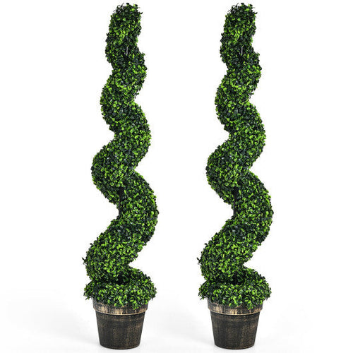 Load image into Gallery viewer, 2 Pack 4 Feet Artificial Spiral Boxwood Topiary Indoor Outdoor Decor
