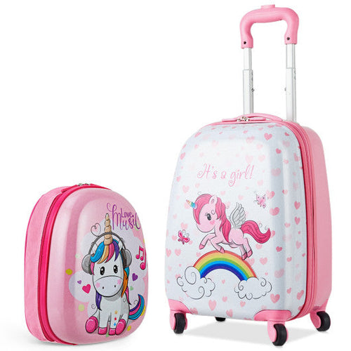 Load image into Gallery viewer, 2 Pieces Kids Luggage Set 12 Inch Backpack and 16 Inch Kid Carry on Suitcase with Wheels
