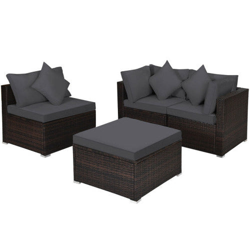 Load image into Gallery viewer, 4 Pieces Ottoman Garden Patio Rattan Wicker Furniture Set with Cushion-Gray
