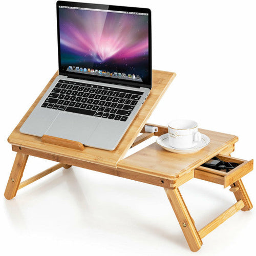 Load image into Gallery viewer, Bamboo Laptop Lap Tray with Adjustable Legs and Tilting Heat-dissipation Top-Natural
