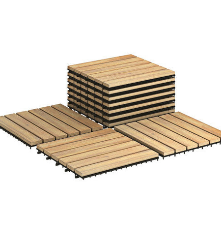 10 Pieces 12 x 12 Inch Acacia Wood Interlocking Tile Flooring