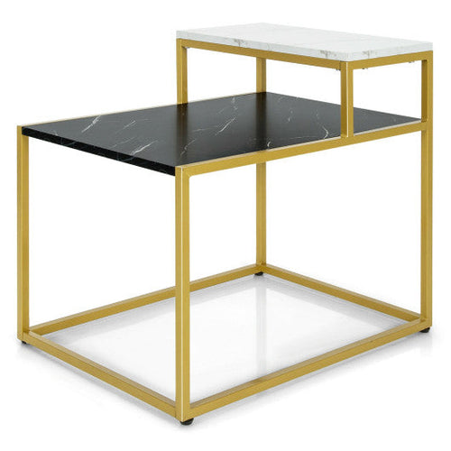 Load image into Gallery viewer, 2 Tier End Side Table with  Metal Frame and Storage Shelf for Living Room-White
