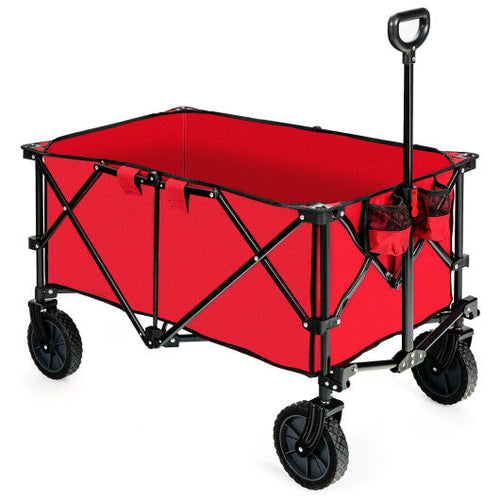 Load image into Gallery viewer, Outdoor Folding Wagon Cart with Adjustable Handle and Universal Wheels-Red
