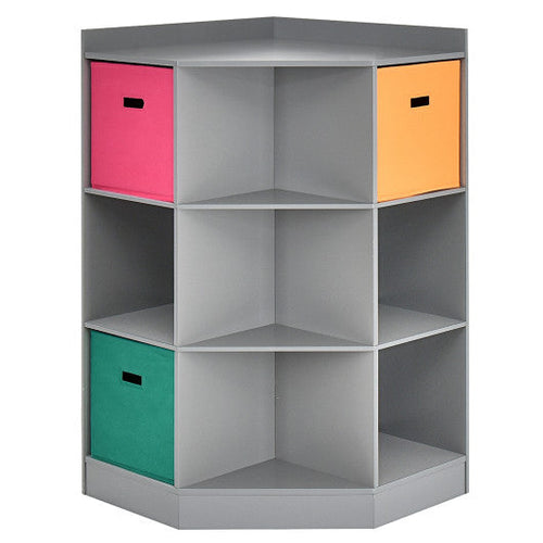 Load image into Gallery viewer, 3-Tier Kids Storage Shelf Corner Cabinet with 3 Baskets-Gray
