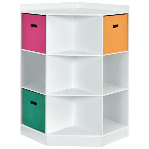 Load image into Gallery viewer, 3-Tier Kids Storage Shelf Corner Cabinet with 3 Baskets-White
