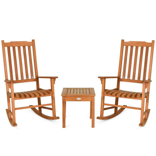 Load image into Gallery viewer, 3 Pieces Eucalyptus Rocking Chair Set with Coffee Table
