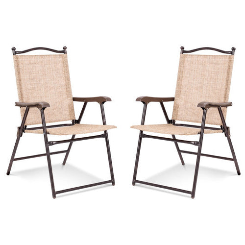 Load image into Gallery viewer, Set of 2 Patio Folding Sling Back Camping Deck Chairs-Beige
