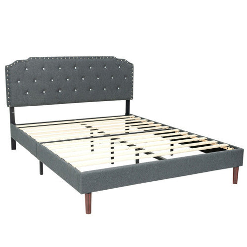 Load image into Gallery viewer, Upholstered Bed Frame with Adjustable Diamond Button Headboard-Full Size
