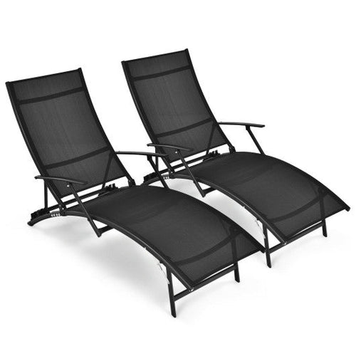 Load image into Gallery viewer, 2 Pieces Patio Folding Stackable Lounge Chair Chaise with Armrest-Black
