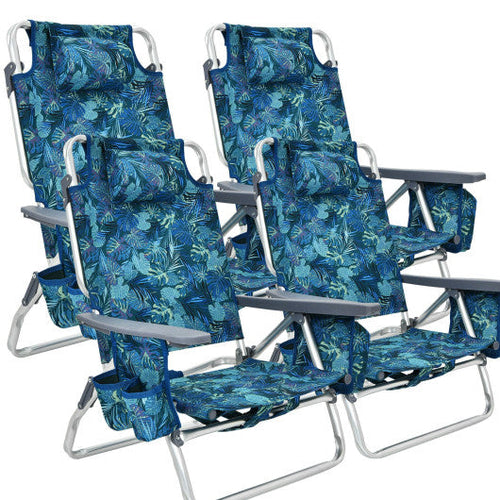 Load image into Gallery viewer, 4-Pack 5-Position Outdoor Folding Backpack Beach Reclining Chair with Pillow-Navy
