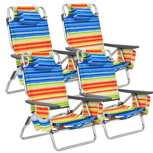 Load image into Gallery viewer, 4-Pack 5-Position Outdoor Folding Backpack Beach Reclining Chair with Pillow-Yellow
