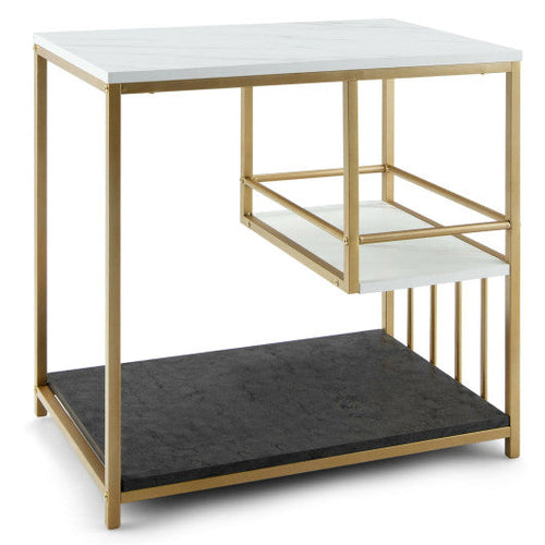 Load image into Gallery viewer, 3-Tier Multi-function Marble End Table with Storage Shelf-Golden
