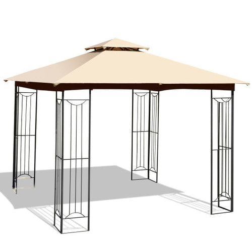 Load image into Gallery viewer, 10 x 10 Feet L-Shaped Patio Canopy Gazebo Outdoor 2-Tier Steel Tent-Beige
