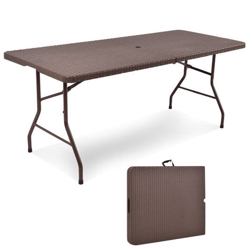 Load image into Gallery viewer, 6 Feet Folding Portable Rattan Table with Carrying Handle

