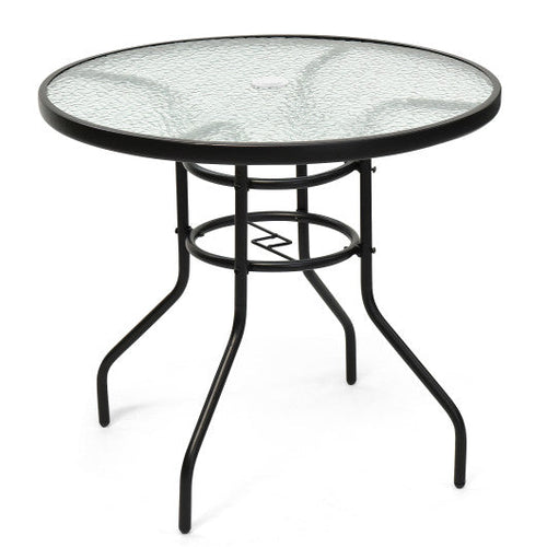 Load image into Gallery viewer, 32 Inch Patio Tempered Glass Steel Frame Round Table with Convenient Umbrella Hole

