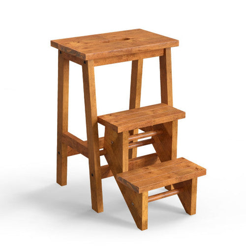 Load image into Gallery viewer, 3-in-1 Rubber Wood Step Stool with Convenient Handle-Dark Brown
