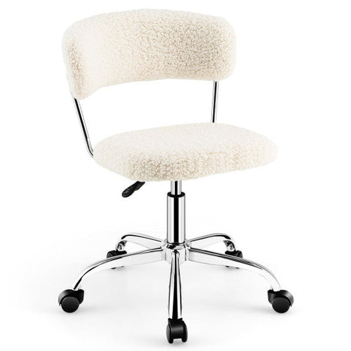 Load image into Gallery viewer, Computer Desk Chair Adjustable Sherpa Office Chair Swivel Vanity Chair-White
