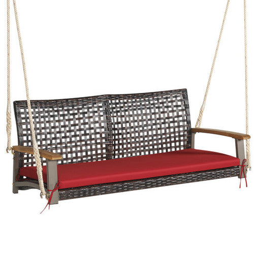 Load image into Gallery viewer, 2-Person Rattan Hanging Porch Swing Chair-Red

