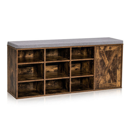 Load image into Gallery viewer, 9-cube Adjustable Storage Shoe Bench with Padded Cushion-Rustic Brown
