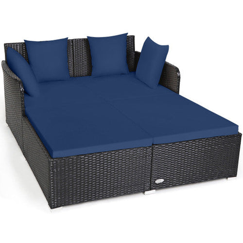 Load image into Gallery viewer, Spacious Outdoor Rattan Daybed with Upholstered Cushions and Pillows-Navy
