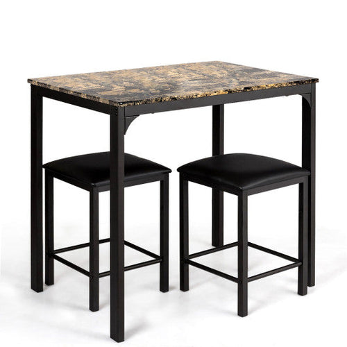 Load image into Gallery viewer, 3 Piece Counter Height Dining Set Faux Marble Table-Brown
