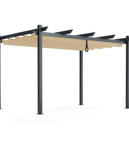 10 x 13 Feet Outdoor Aluminum Retractable Pergola Canopy Shelter-Beige