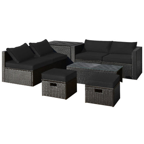 Load image into Gallery viewer, 8 Pieces Patio Rattan Storage Table Furniture Set-Black
