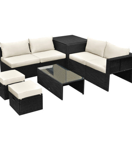 8 Pieces Patio Rattan Storage Table Furniture Set-Off White