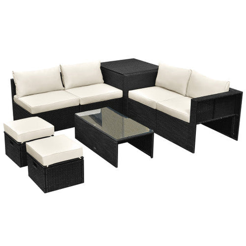 Load image into Gallery viewer, 8 Pieces Patio Rattan Storage Table Furniture Set-Off White
