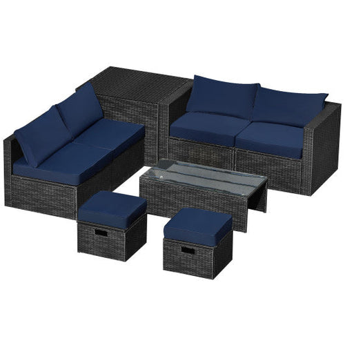 Load image into Gallery viewer, 8 Pieces Patio Rattan Storage Table Furniture Set-Navy
