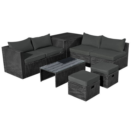 Load image into Gallery viewer, 8 Pieces Patio Rattan Storage Table Furniture Set-Gray
