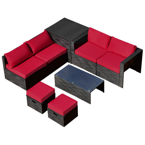 Load image into Gallery viewer, 8 Pieces Patio Rattan Storage Table Furniture Set-Red
