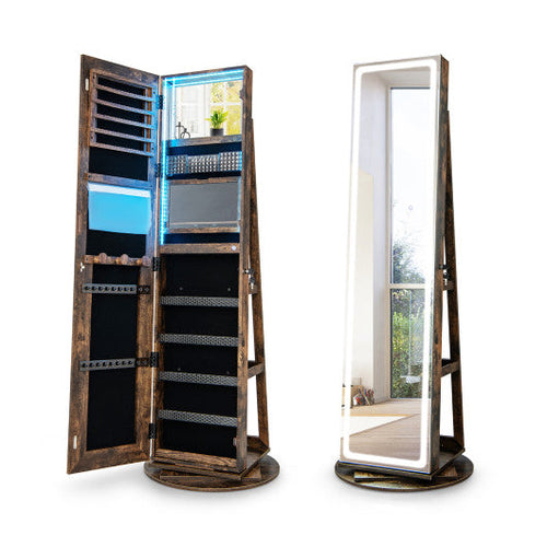 Load image into Gallery viewer, Standing Jewelry Cabinet with Adjustable LED Lights-Coffee
