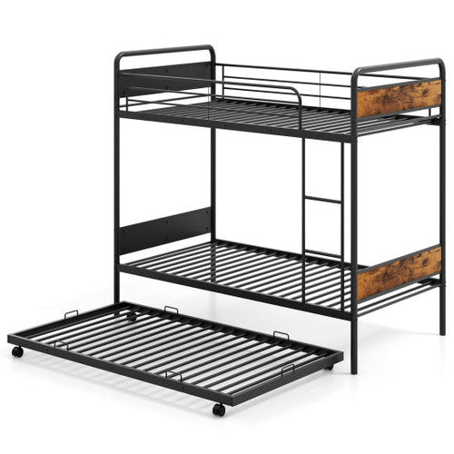 Load image into Gallery viewer, Twin Over Twin Bunk Bed with Trundle with Ladder and Full-length Guardrails-Black
