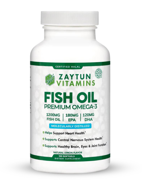 Load image into Gallery viewer, Halal Fish Oil Omega-3 (Halal Gelatin) Softgels by Zaytun Vitamins
