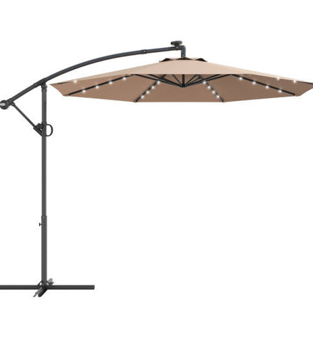 10 ft 360° Rotation Solar Powered LED Patio Offset Umbrella without Weight Base-Beige
