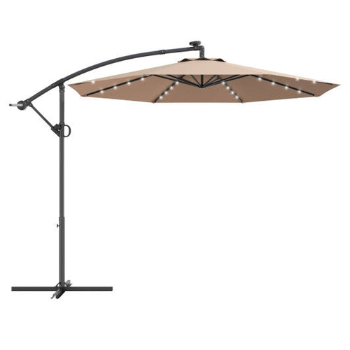 Load image into Gallery viewer, 10 ft 360° Rotation Solar Powered LED Patio Offset Umbrella without Weight Base-Beige

