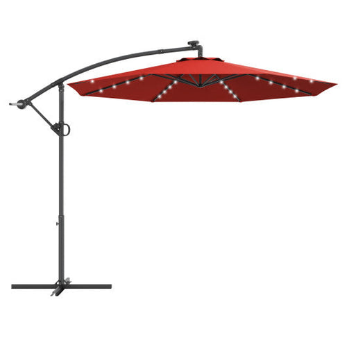 Load image into Gallery viewer, 10 ft 360° Rotation Solar Powered LED Patio Offset Umbrella without Weight Base-Dark Red
