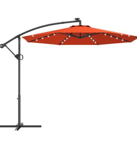 10 ft 360° Rotation Solar Powered LED Patio Offset Umbrella without Weight Base-Orange