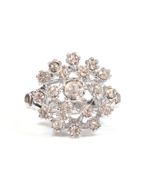 Load image into Gallery viewer, Vintage Clear Austrian Crystal Burst Ring 18k White Gold Electroplated Made in USA by PVD Vintage Jewelry
