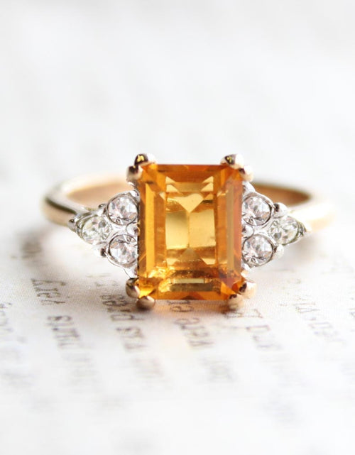 Load image into Gallery viewer, Vintage Ring Clear Austrian Crystals 18k Yellow Gold Electroplated Womens Birthstone Made in USA by PVD Vintage Jewelry

