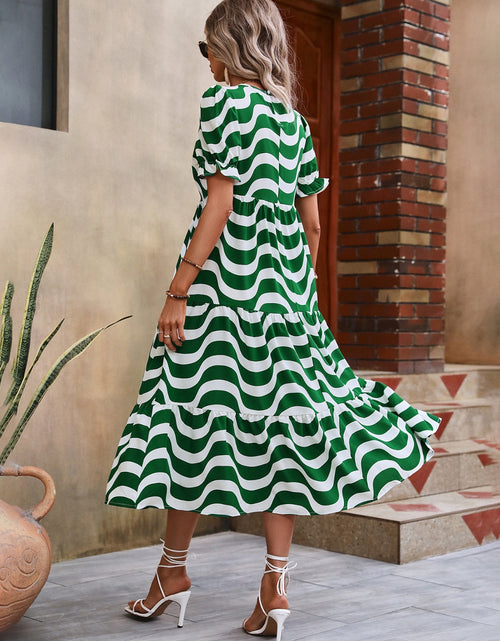 Load image into Gallery viewer, Wavy Striped Round Neck Short Sleeve Dress
