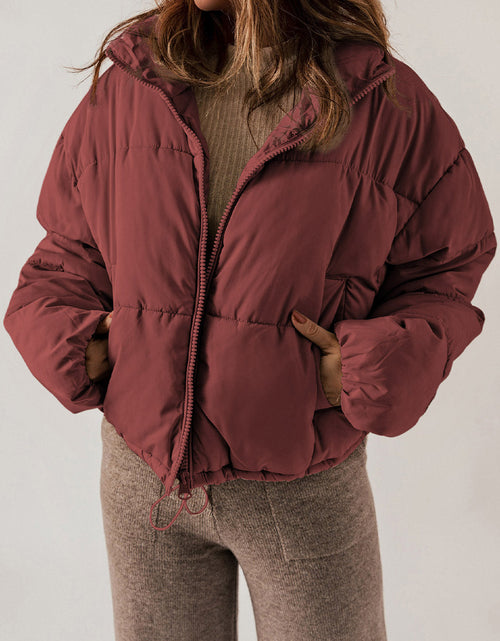 Load image into Gallery viewer, Zip Up Collared Neck Long Sleeve Winter Coat
