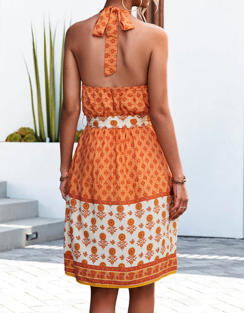 Load image into Gallery viewer, Floral Halter Neck Tie Waist Dress
